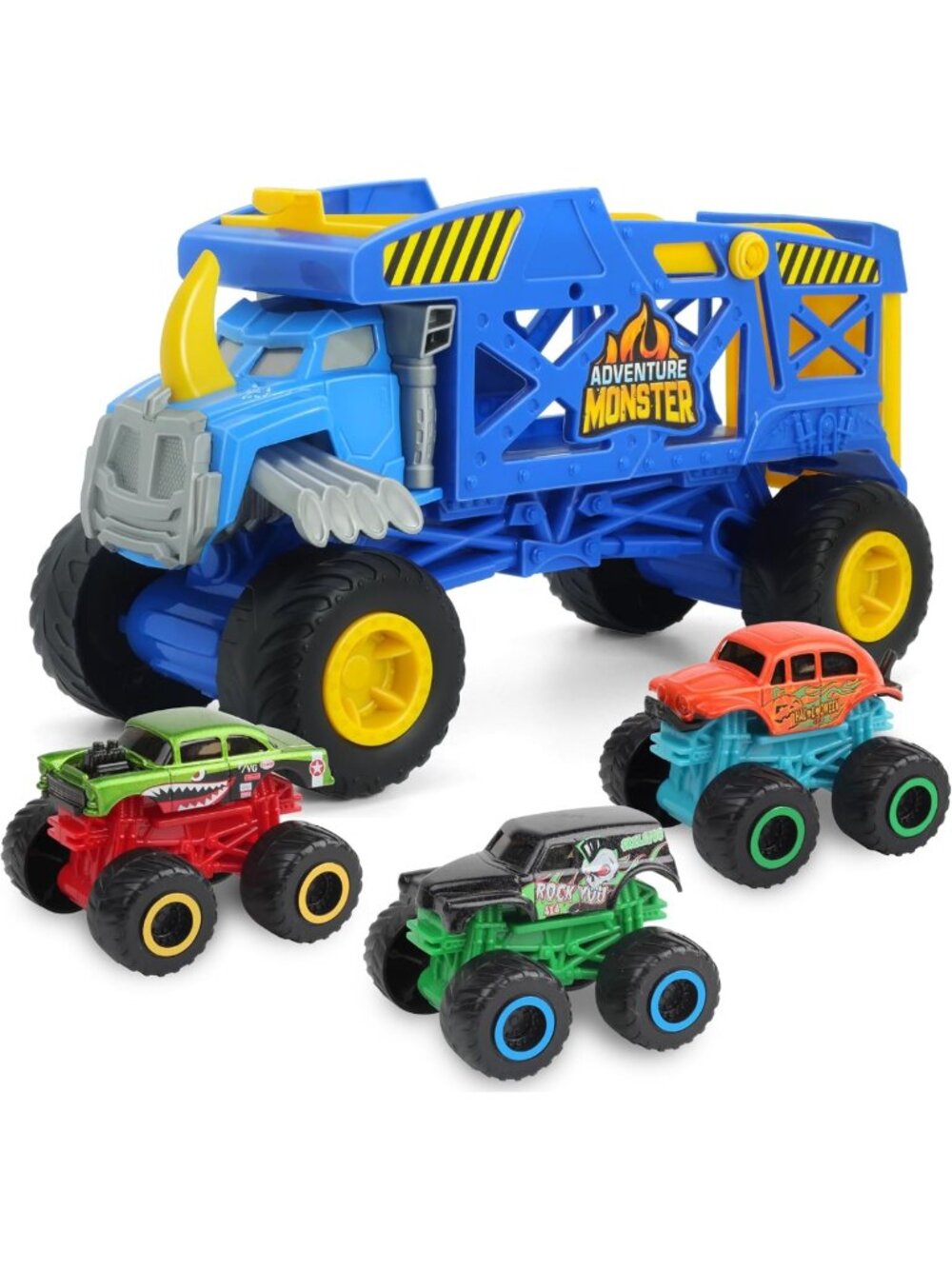 Ultimate Monster Truck Hauler with 3 Mini Diecast Trucks & Ramp - Fun Toy for